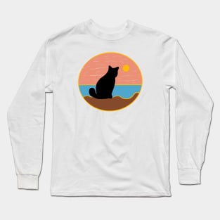 cat watching sunset scene Long Sleeve T-Shirt